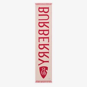NWT Burberry Red Wool Scarf with White Logo